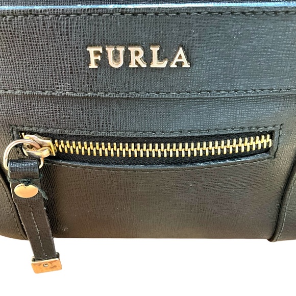 FURLA Mini Ginerva Genuine Saffiano Leather Black Crossbody Bag Chain Strap - Picture 5 of 14
